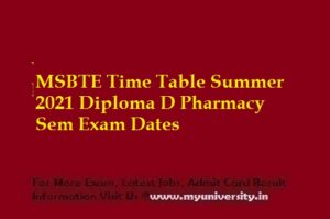 MSBTE Time Table Summer 2021