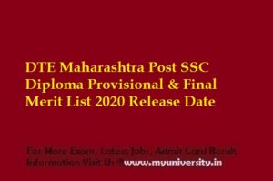 DTE Maharashtra Post SSC Diploma Provisional Merit List 2020